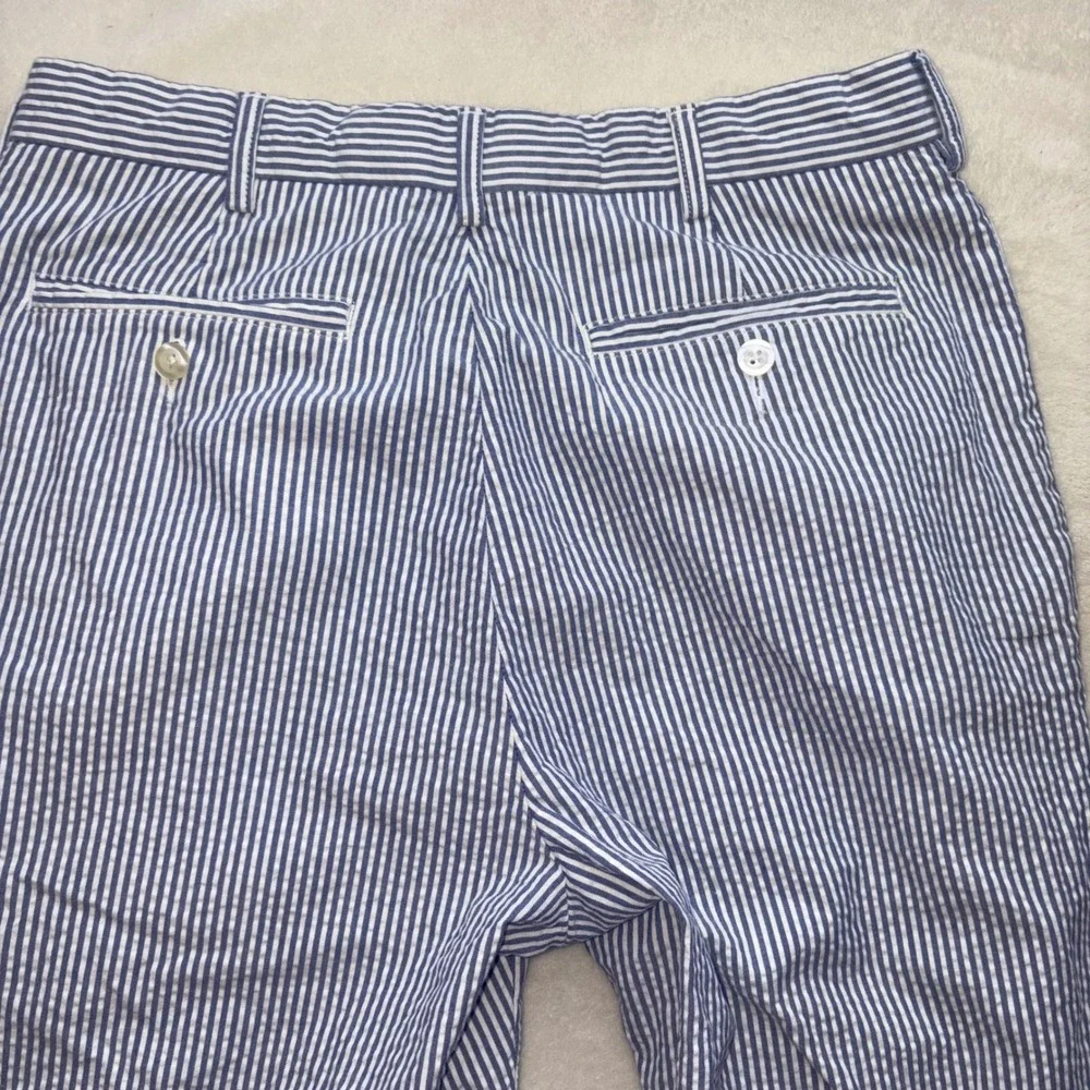 JOS. A. BANK Seersucker Pants Mens 32x30 Blue Striped Cotton Pleated Stays Cool
